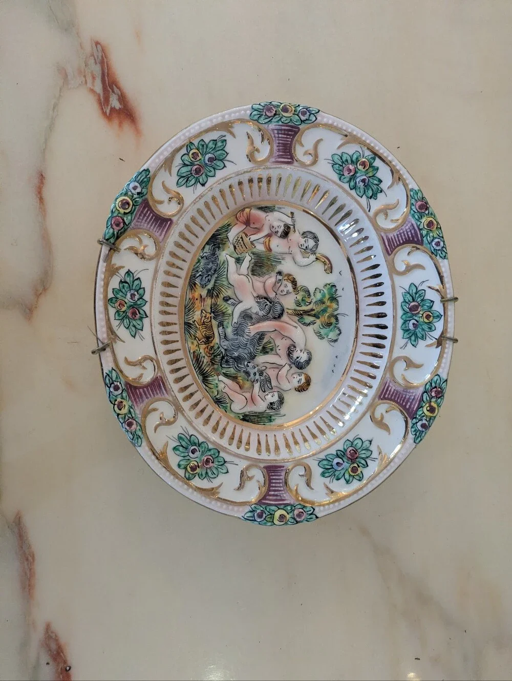 Antique Italian Capodimonte Decorative Hanging Bowl